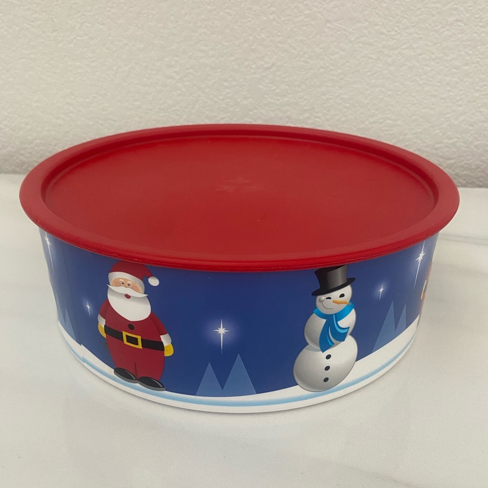 Vintage Tupperware Christmas Cookie Canister One Touch 9.5 Cups Snowman Santa